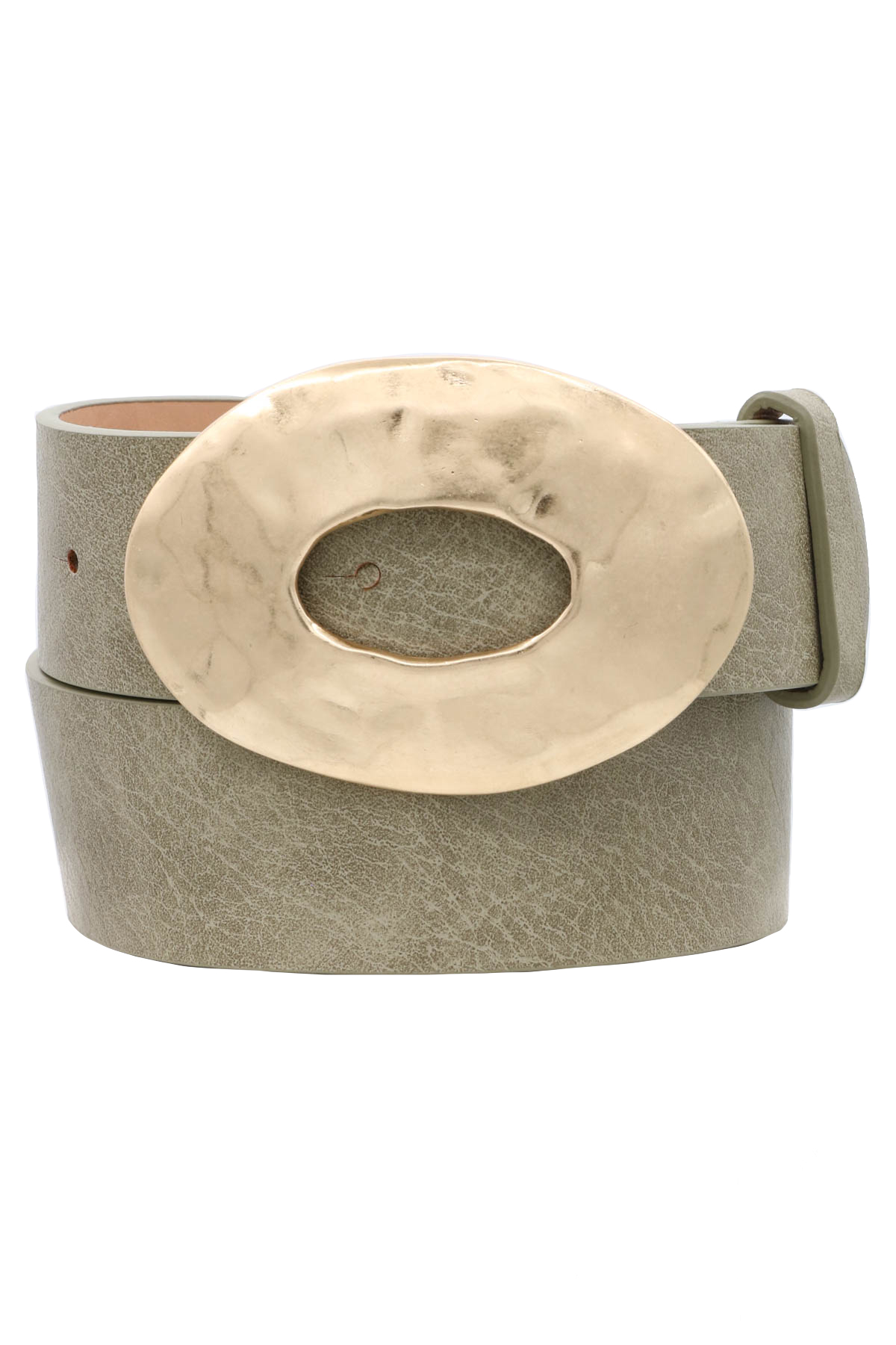 Metal Pounded Oval Buckle Faux Leather Belt