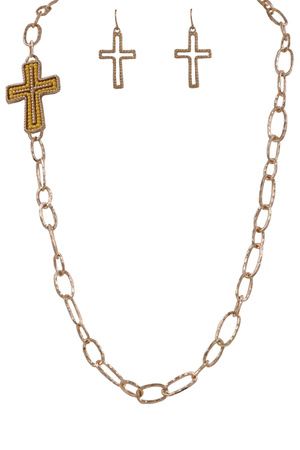 Metal Chain Link Cross Necklace Set