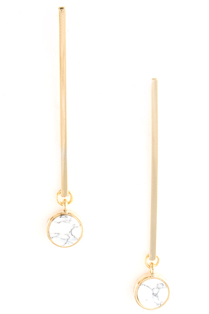 Metal Bar Stone Drop Earrings