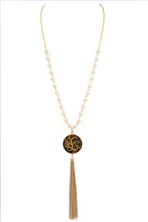 Monogram Disc Tassel Pendant Necklace