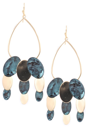 Metal Oval Cluster Teardrop Earrings