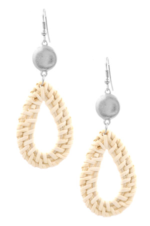 Metal/Straw Disc Drop Earrings