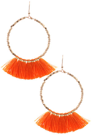 Seed Bead Hoop Tassel Earrings