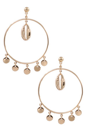 Metal Shell/Disc Fringe Hoop Drop Earrings
