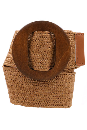 Large Wooden Buckle Straw Belt