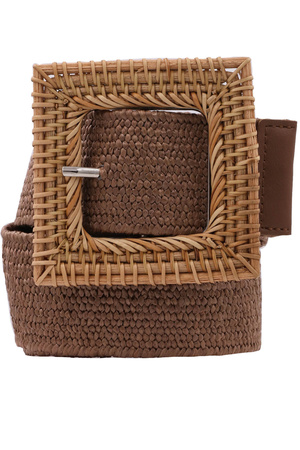 Wood Straw Buckle Stretch Belt