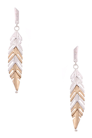 Metal Feather Drop Earrings