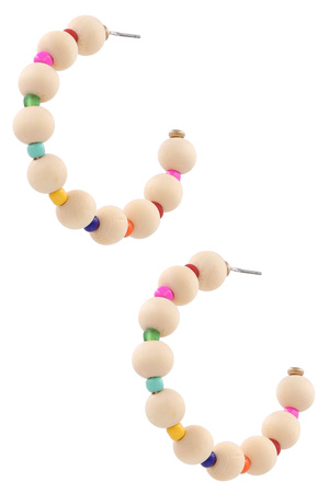 Wood Bead Open Hoop Earrings