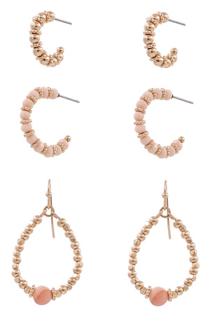 Faceted Bead Hoop Earrings Set