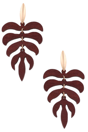Wood Leaf Drop Earrings