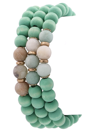 Wood Bead Stone Bracelet Set
