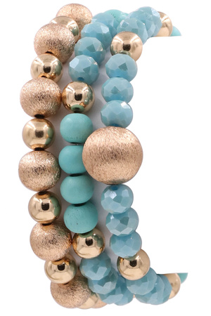 Crystal Wood Bead Bracelet Set