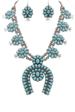 Western Concho Floral Crescent Necklace Set
