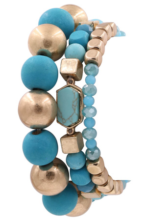 Wood Metal Bead Stretch Bracelet Set