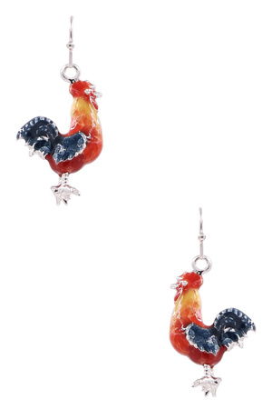 Metal Rooster Drop Earrings