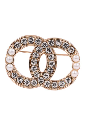 Double Ring Glass Jewel Cream Pearl Pin