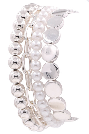 Metal Cream Pearl Stretch Bracelet Set