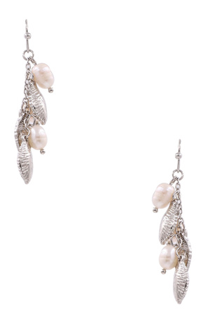 Metal Leaf Fresh Water Charm Earrings