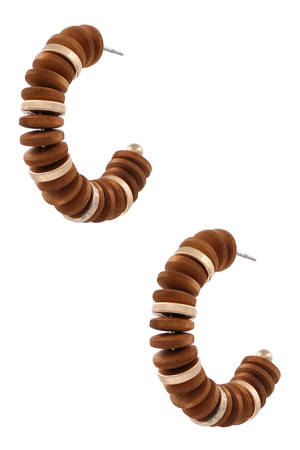 Wood Bead Open Hoop Earrings