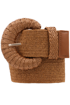 Metallic Wrapped Half Moon Elastic Straw Belt
