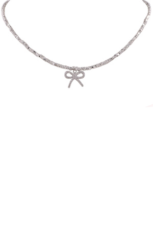 Metal Brass Cubic Zirconia Bow Pendant Choker