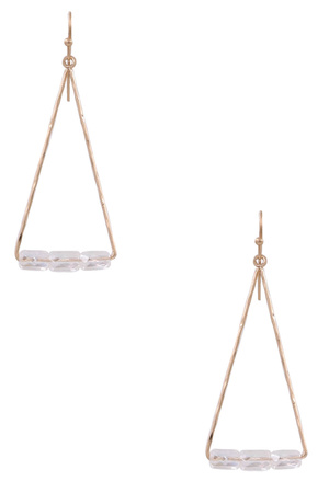 Metal Glass Bead Triangle Drop Earrings