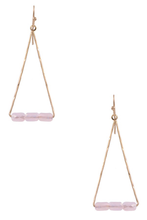 Metal Glass Bead Triangle Drop Earrings