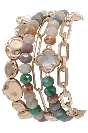 Metal Faceted Bead Quatrefoil Stretch Bracelet