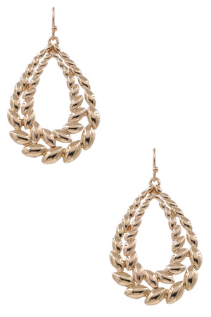 Metal Double Layered Bay Leaf Teardrop Earrings