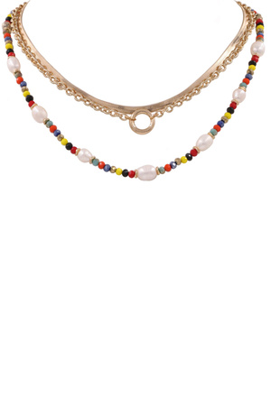 Metal Faceted Bead Chain Layered Necklace