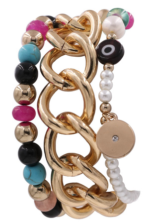 Metal Chain Cream Pearl Bracelet Set