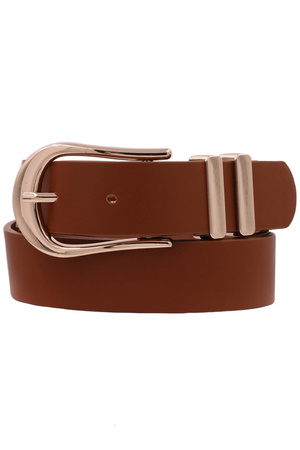 Metal Elongated U Buckle Double Loop Faux Leather Belt