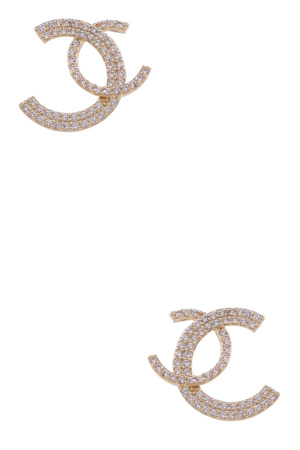 Metal C Shaped  Crystal Stone Pave Earrings