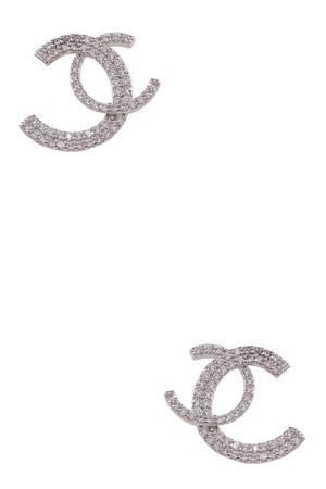 Metal C Shaped  Crystal Stone Pave Earrings