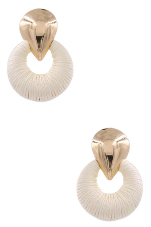 Metal Raffia Wrapped  Circle Post Earrings