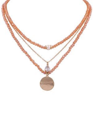 Faceted Bead Metal Pendant Layered Necklace