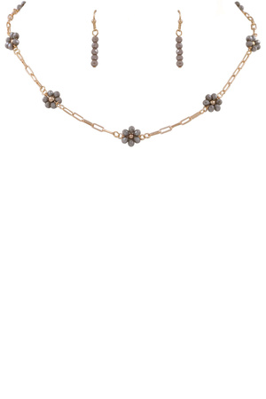 Faceted Bead Floral Necklace Set