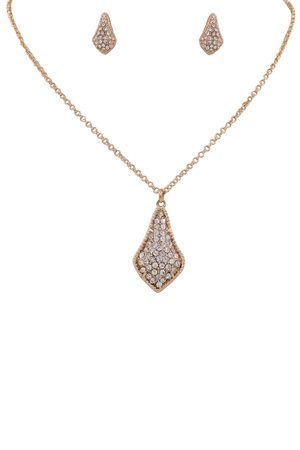 Metal Rhinestone Teardrop Pendant Necklace Set