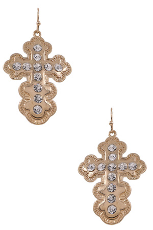 Rhinestone Metal Cross Drop Earrings