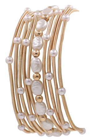 Metal Coil Multi Strand Pearl Stretch Bracelet