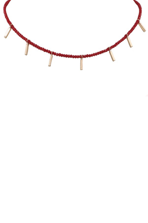 Glass Bead Metal Bar Charm Necklace