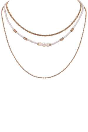 Layered Seed Glass Pearl Bead Necklace
