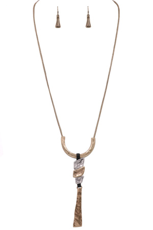 Hammered Metal Stacked Bar Long Necklace Set