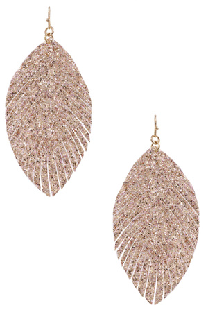 Faux Leather Glitter Feathere Drop Earrings
