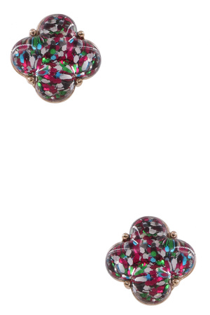 Glitter Epoxy Quatrefoil Stud Earrings