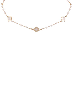 Metal Glass Bead Quatrefoil Pendant Necklace