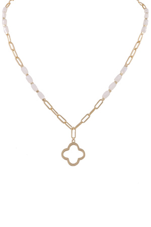 Metal Glass Bead Quatrefoil Pendant Necklace