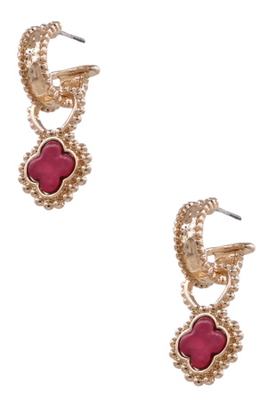 Metal Acrylic Quatrefoil Hoop Earrings