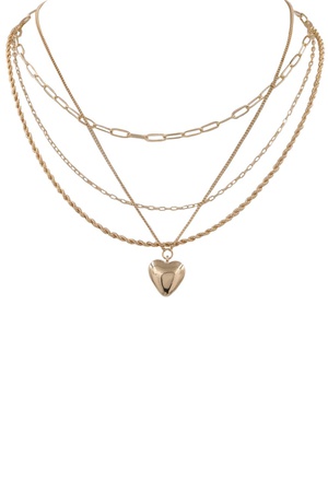 Layered Metal Heart Pendant Necklace