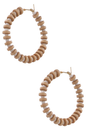 Wood Glass Beaded Hoop Earrings